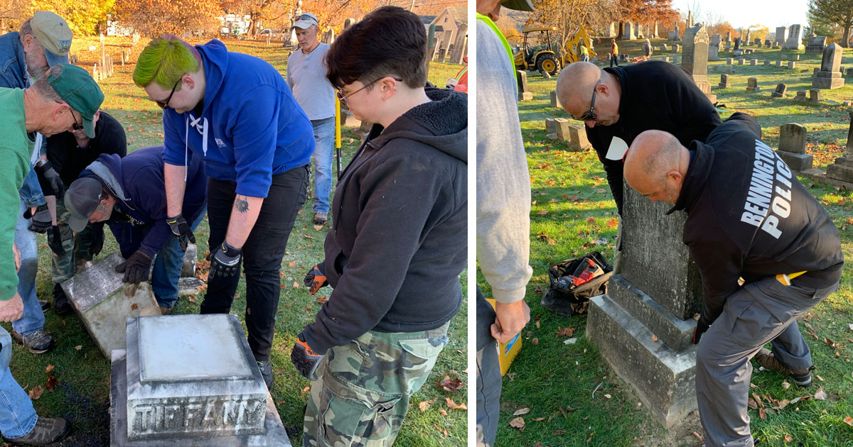 Locals, town crews, Bennington police... all worked together to reset overturned gravestones